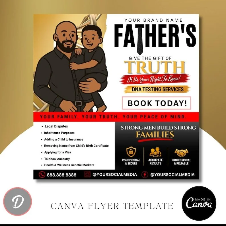 Father’s Day DNA Testing Flyer Template | Editable Canva DNA Services Flyer | Paternity Test Marketing Flyer | DNA Testing Social Media Post
