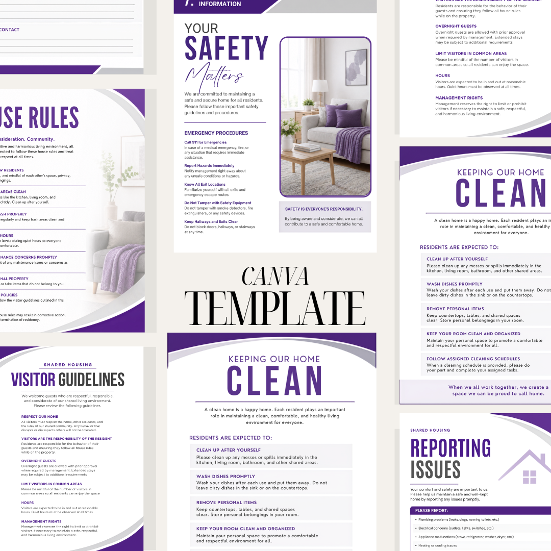 Shared Housing Welcome Packet Template Canva | Resident Handbook | Transitional Housing Forms | Group Home Welcome Guide | Housing Program