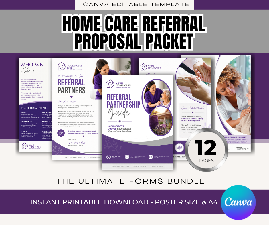 Home Care Referral Partnership Packet | Senior Care Marketing Kit | Home Care Agency Canva Templates | Editable Referral Guide
