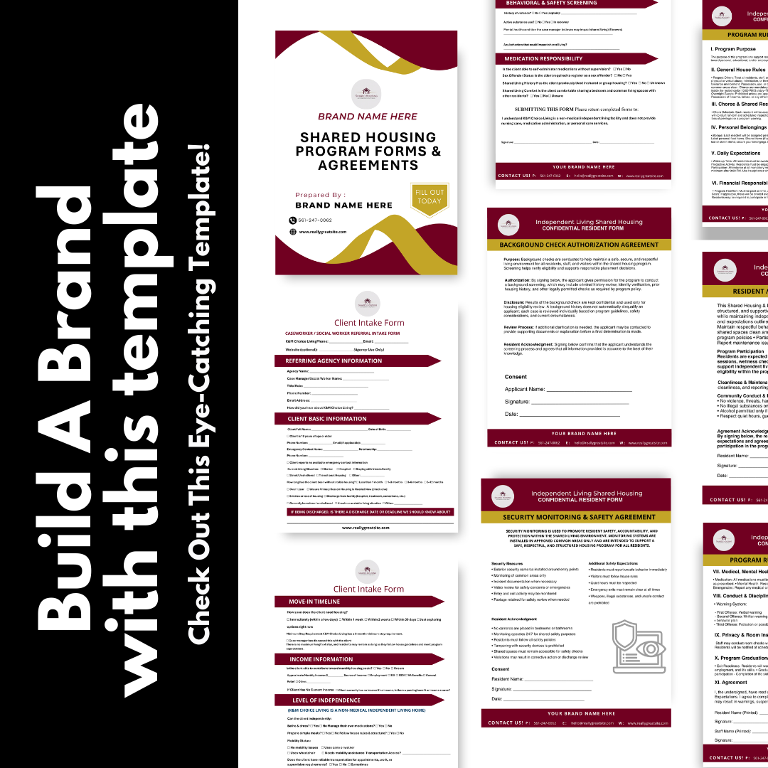Shared Housing Bundle Canva Template | Transitional Housing Forms + Flyers | Resident Intake Packet | Jotform Intake Form | Independent Living Program Kit