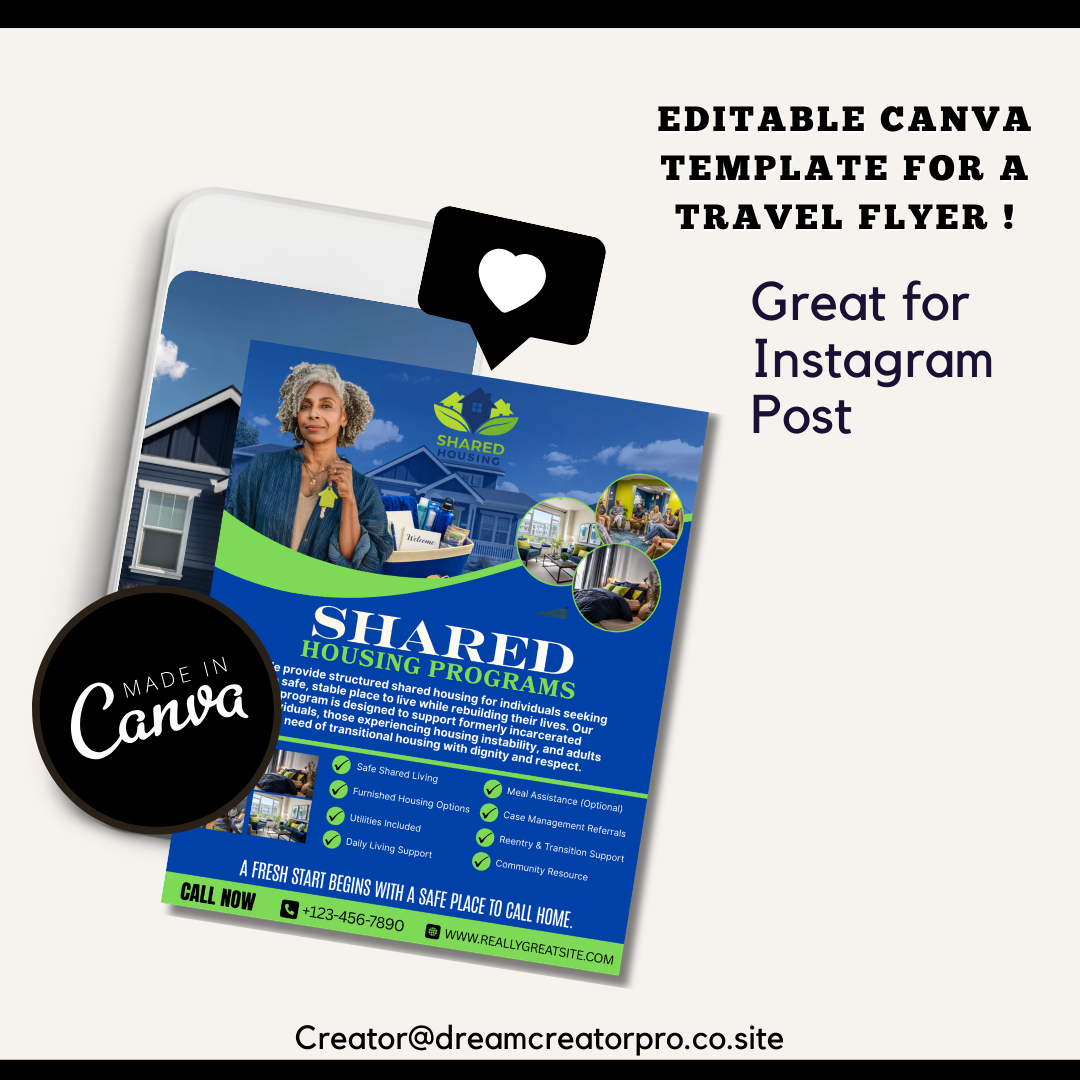Shared Housing Flyer Template | Affordable Living Canva Flyer | Transitional Housing Room Rental Ad | Editable Design