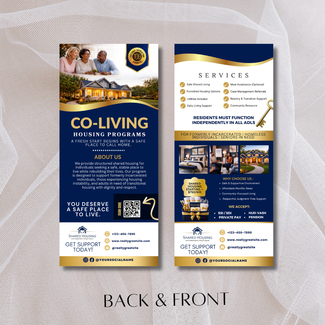 Co Living Rack Card Template, Shared Housing Marketing Canva Template, Room Rental Flyer, Affordable Housing Promotion, Editable Rack Card
