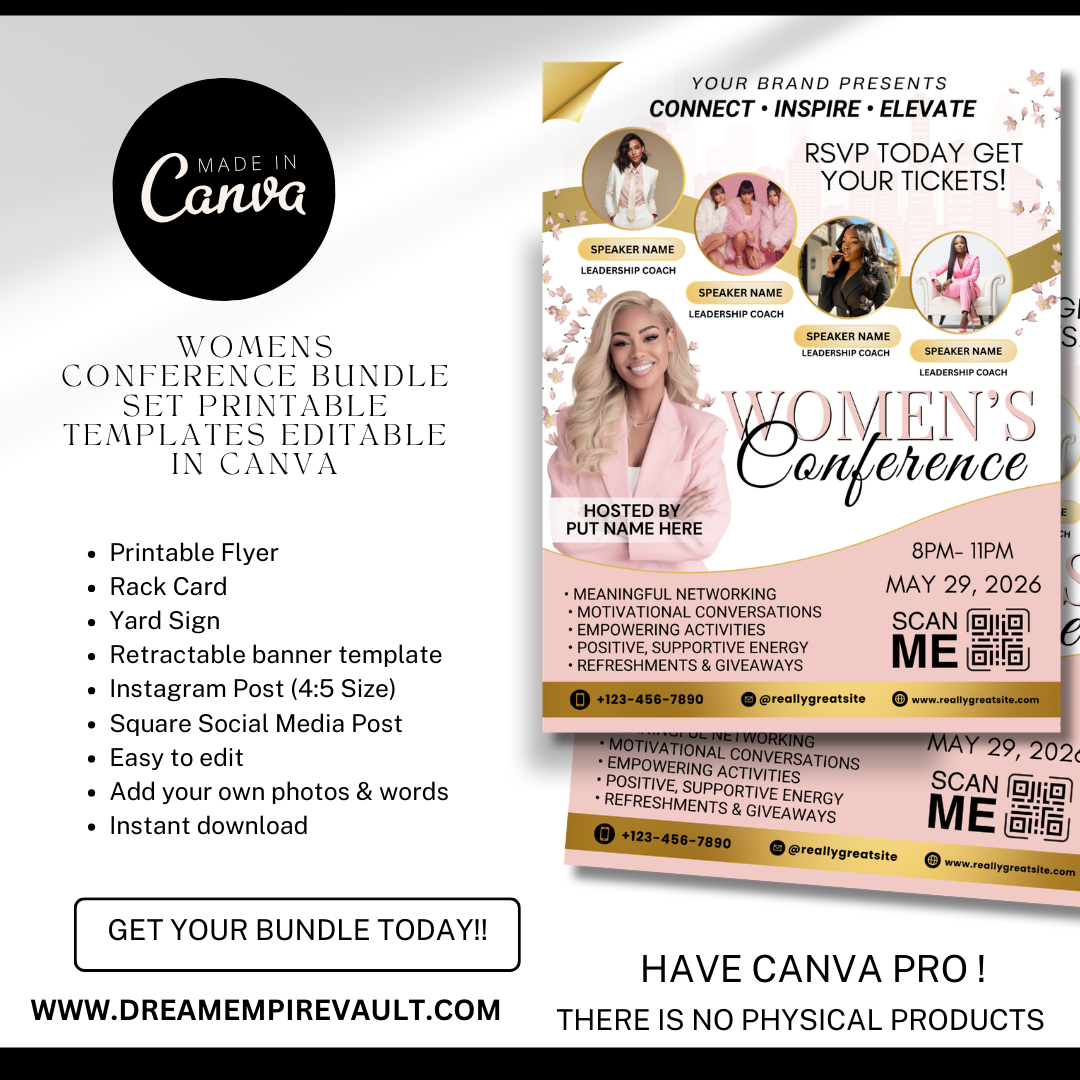 Womens Conference Canva Template Bundle | Flyer Rack Card Yard Sign Retractable Banner Instagram Church Event Marketing Kit