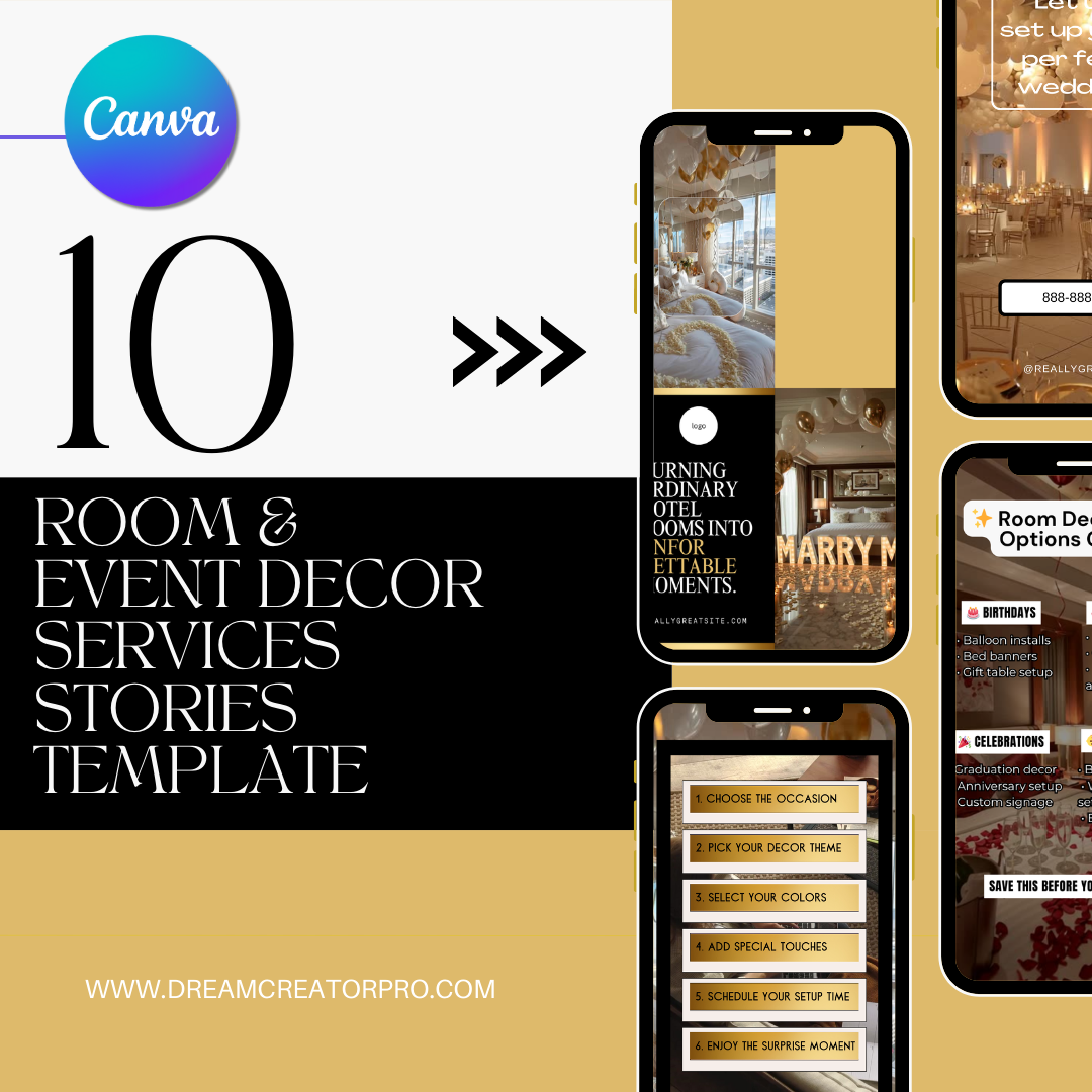 Hotel Room & Event Decor IG Stories Template | Wedding, Proposal & Celebration Decor Canva Story Set