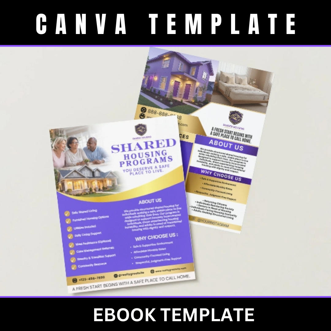 Shared Housing & Independent Living Printable Flyer Bundle | Transitional Housing Canva Templates | Reentry, Seniors & Supportive Living