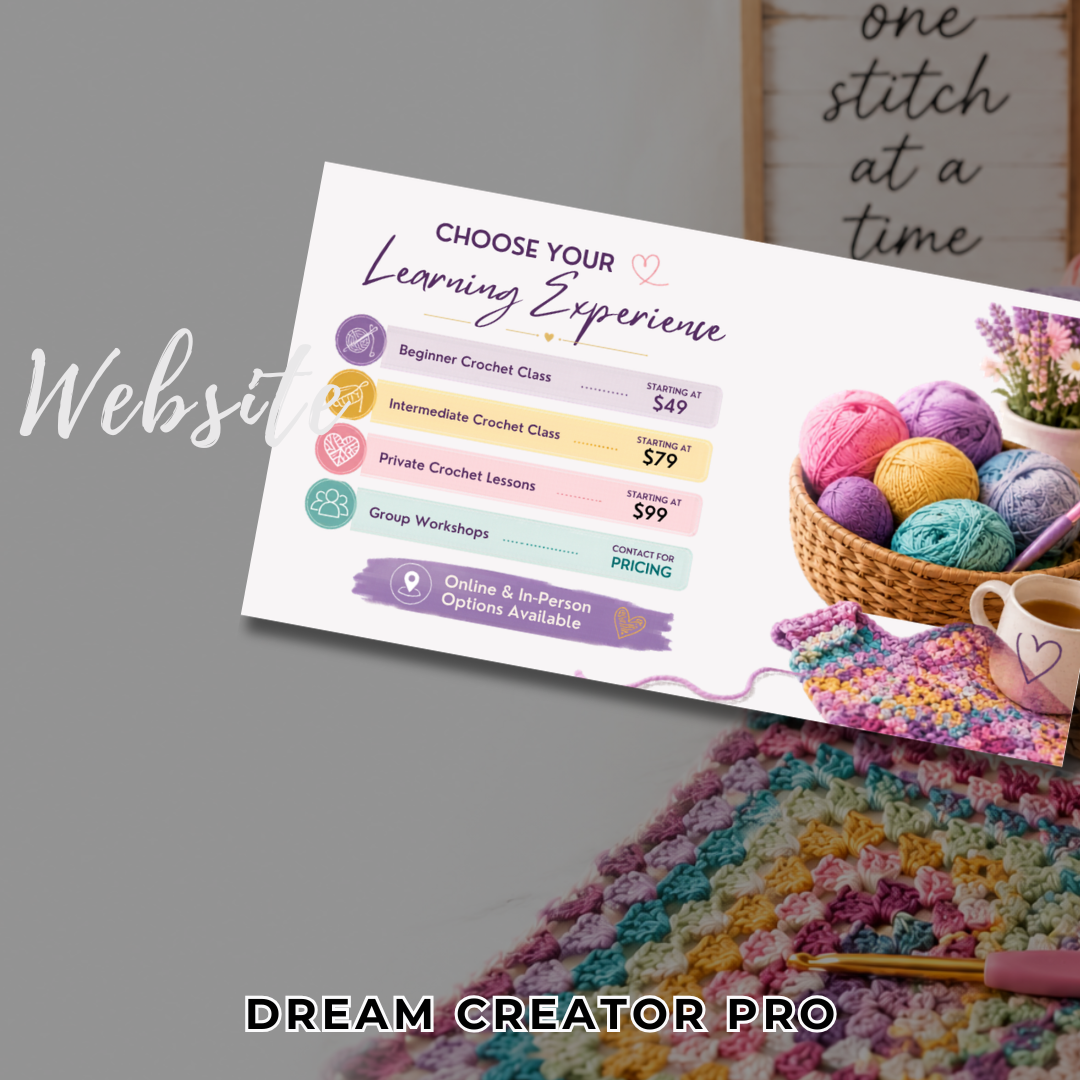 Crochet Class Website Template | Crochet Course Canva Website | Craft Business Website Design | Editable Canva Landing Page