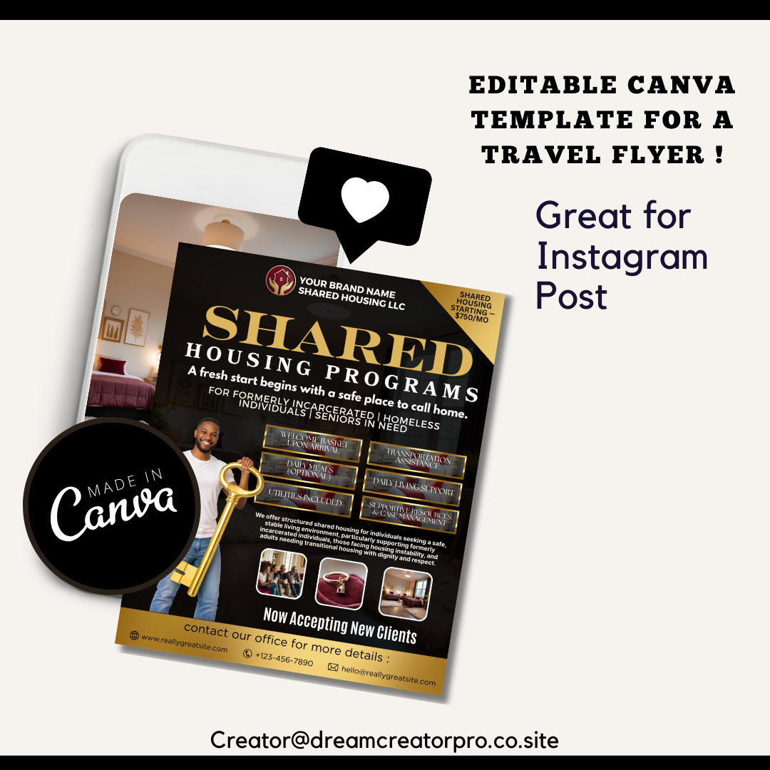 Shared Housing Flyer Template | Affordable Living Canva Flyer | Transitional Housing Room Rental Ad | Editable Design (Copy)