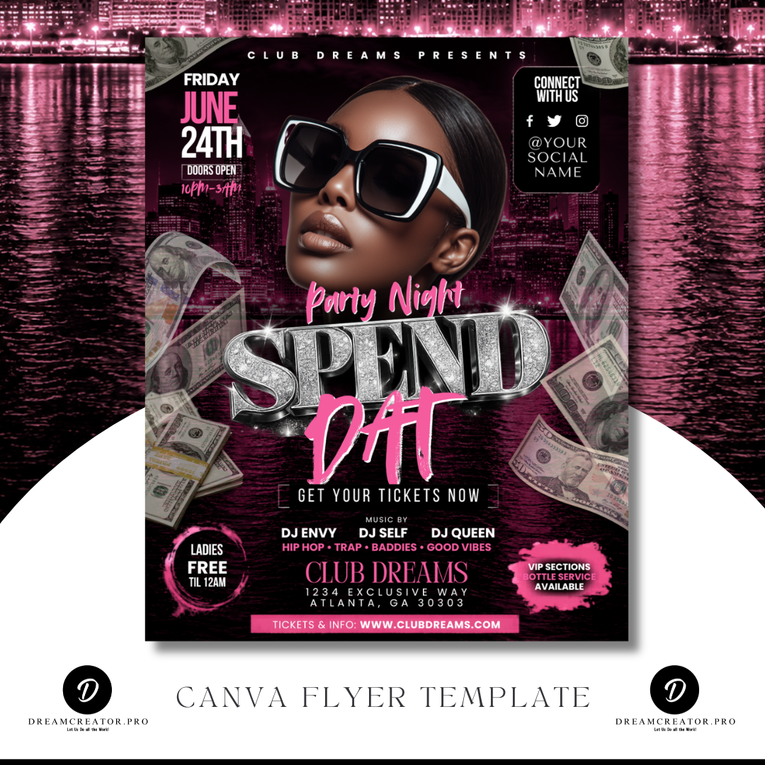 Yung Miami Spend Dat Flyer Template | Club Flyer Canva Template | Hip Hop Party Flyer | Rap Concert Flyer Design | Editable Event Flyer