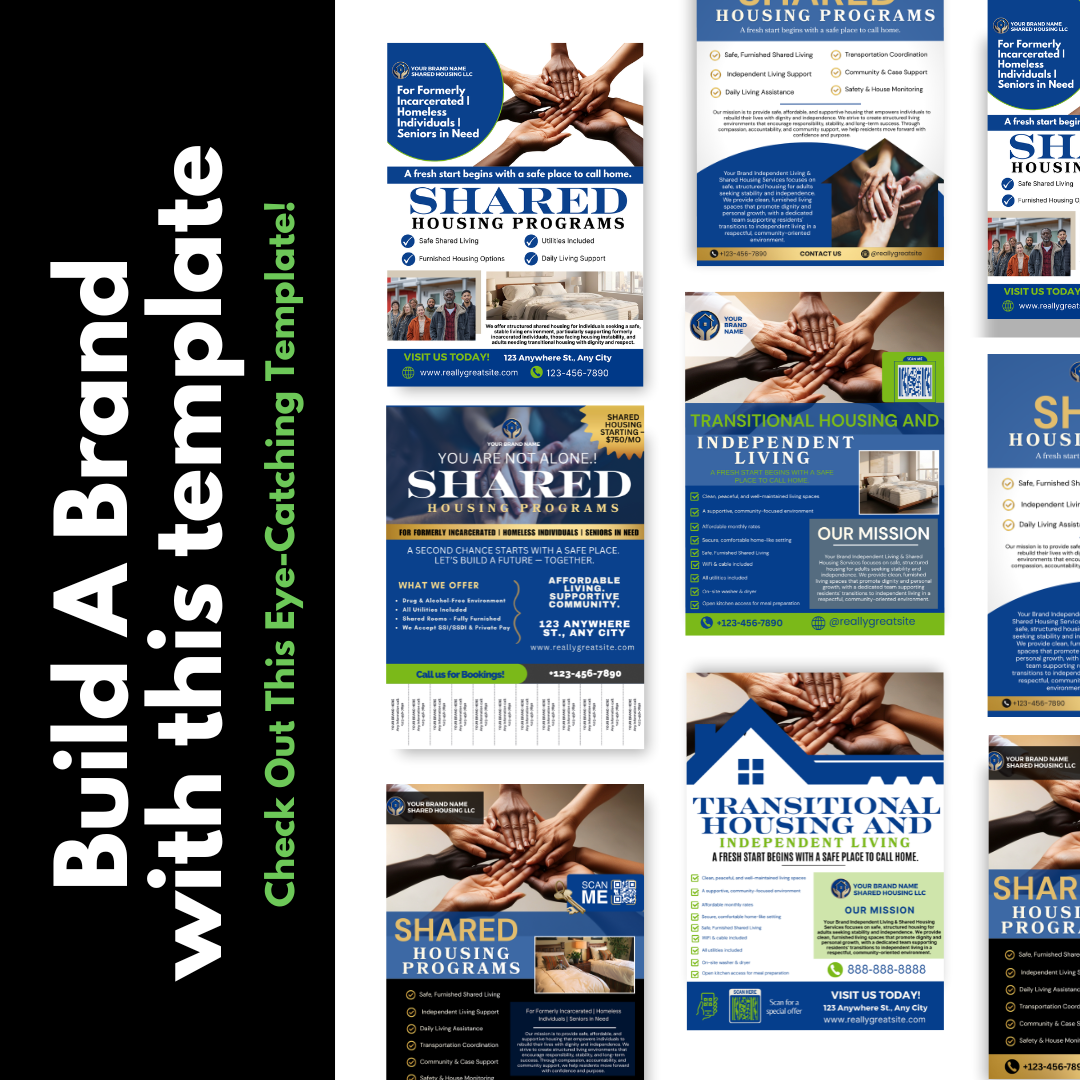 Shared Housing & Independent Living Printable Flyer Bundle | Transitional Housing Canva Templates | Reentry, Seniors & Supportive Living