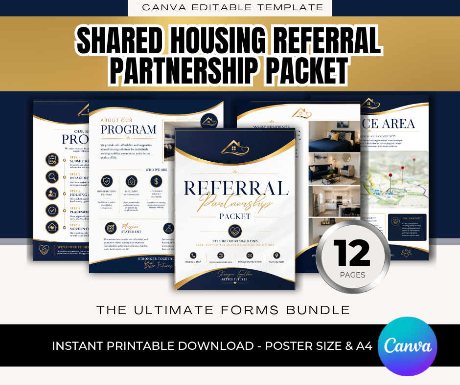 Shared Housing Referral Partnership Packet | Housing Provider Canva Template | Referral Packet Bundle | Editable Partnership Proposal