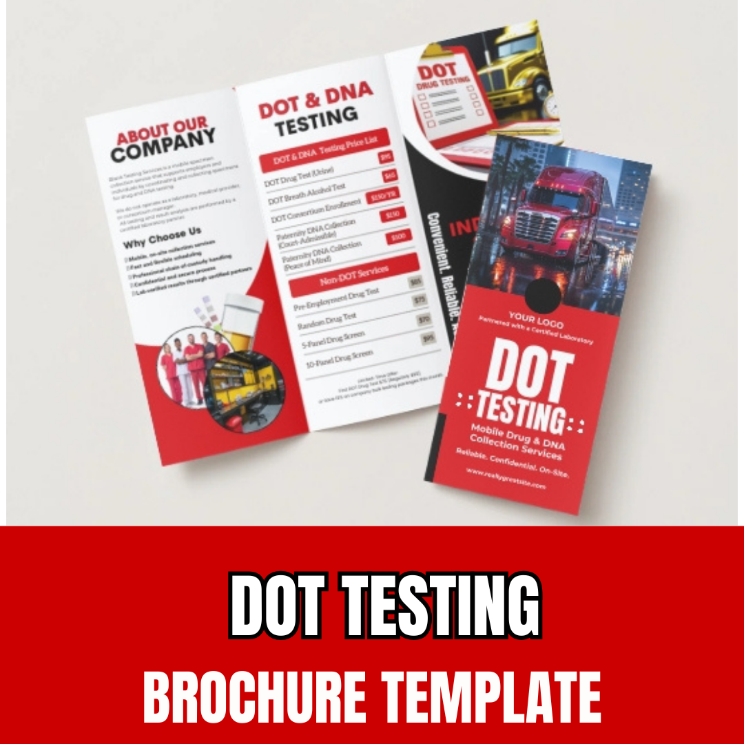 DOT Drug Testing Brochure Template | Mobile Drug & Alcohol Collection Services | Non-DOT Testing Flyer | Canva Editable Business Brochure