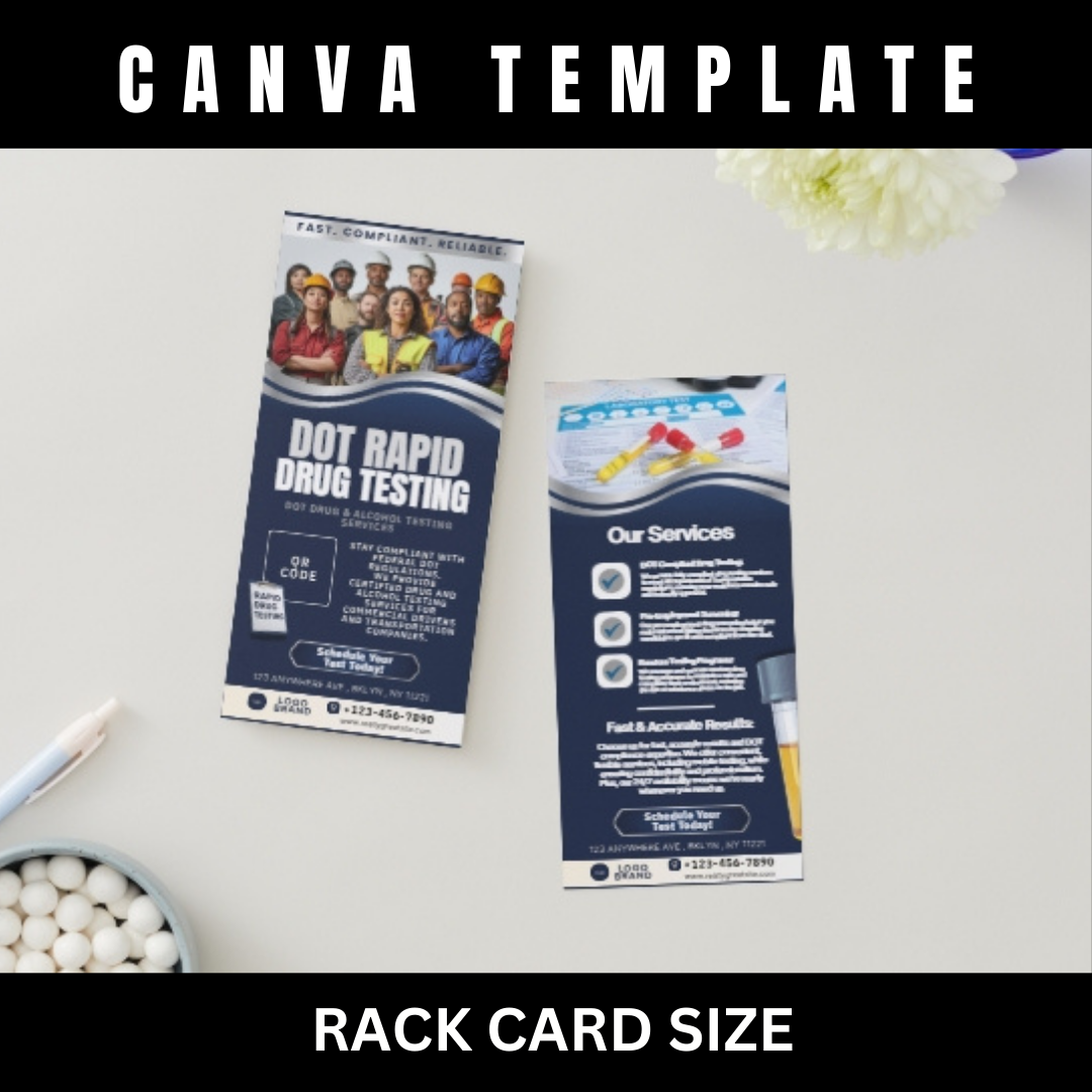 DOT Testing Rack Card Canva Template | Editable Printable Rack Card for Drug Testing, DNA, Compliance & Mobile Lab Services / lab marketing