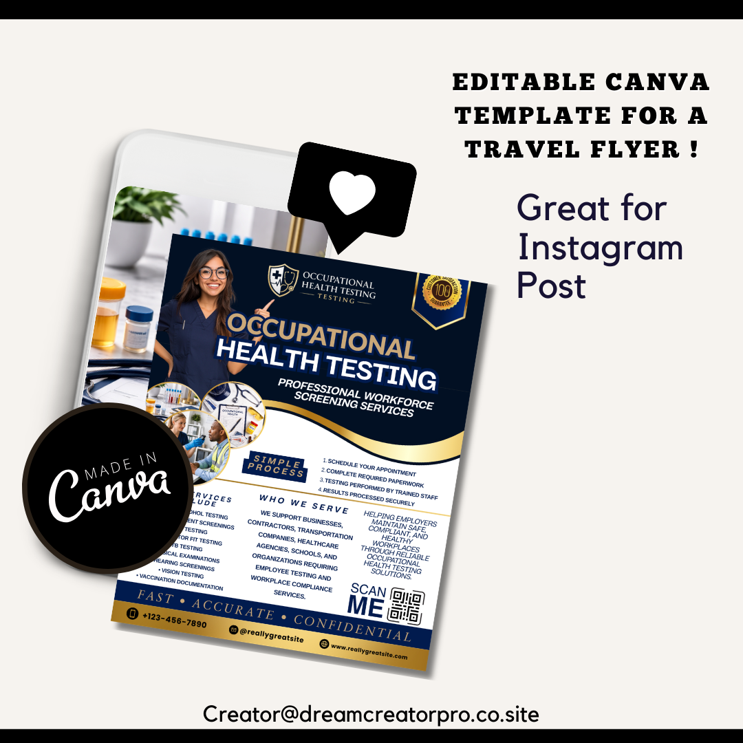 Occupational Health Testing Template / DIY Medical Service Flyer/ Mobile Physical Exam / Medical flyer / health / Drug testing / Doctors ig
