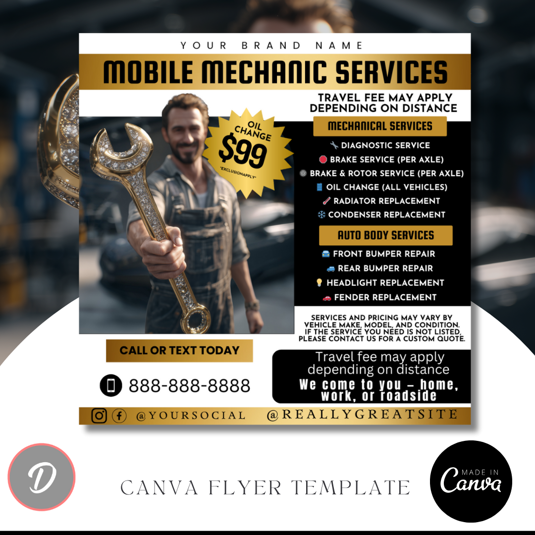 Mobile Mechanic Flyer Template | Auto Repair Services Price List | Canva Editable Mechanic Flyer | Mobile Auto Repair Marketing (Copy)