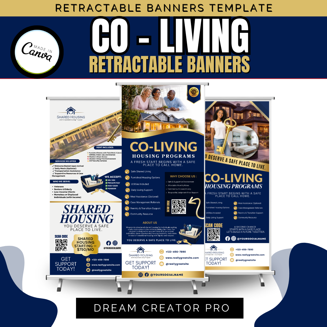 Shared Housing Retractable Banner Template | Co-Living Business Banner Canva Template | Independent Living Marketing Display | Real Estate Workshop Banner Set