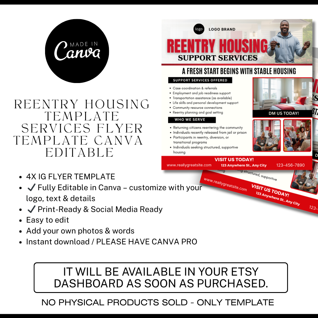 Reentry Program Canva Templates | Instagram Flyer Bundle | Editable Social Media for Nonprofits, Prisoner Support, Housing Services