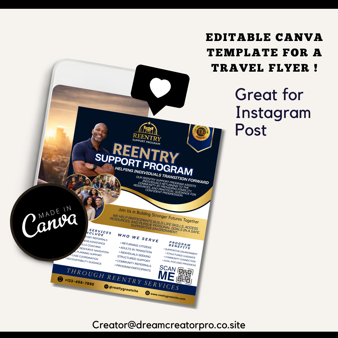 Reentry Program Flyer Template | Editable Canva Community Support Flyer | Returning Citizens Program Marketing Flyer