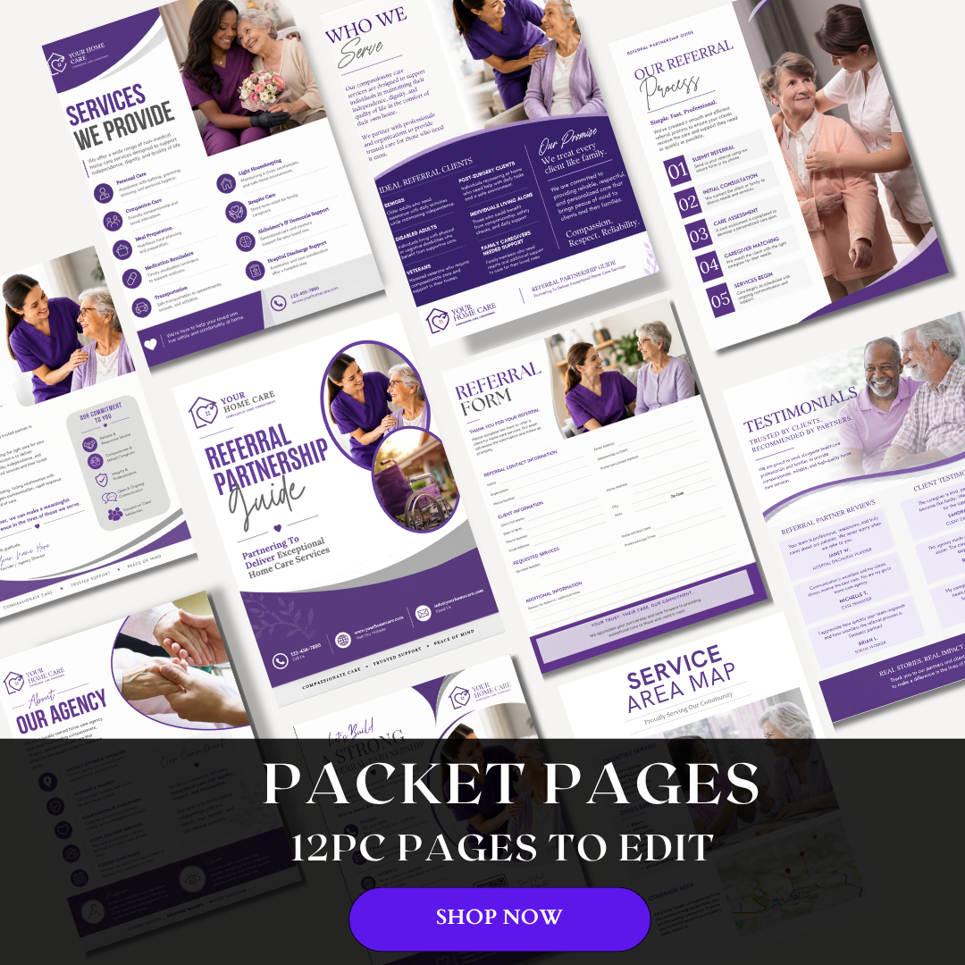 Home Care Referral Partnership Packet | Senior Care Marketing Kit | Home Care Agency Canva Templates | Editable Referral Guide