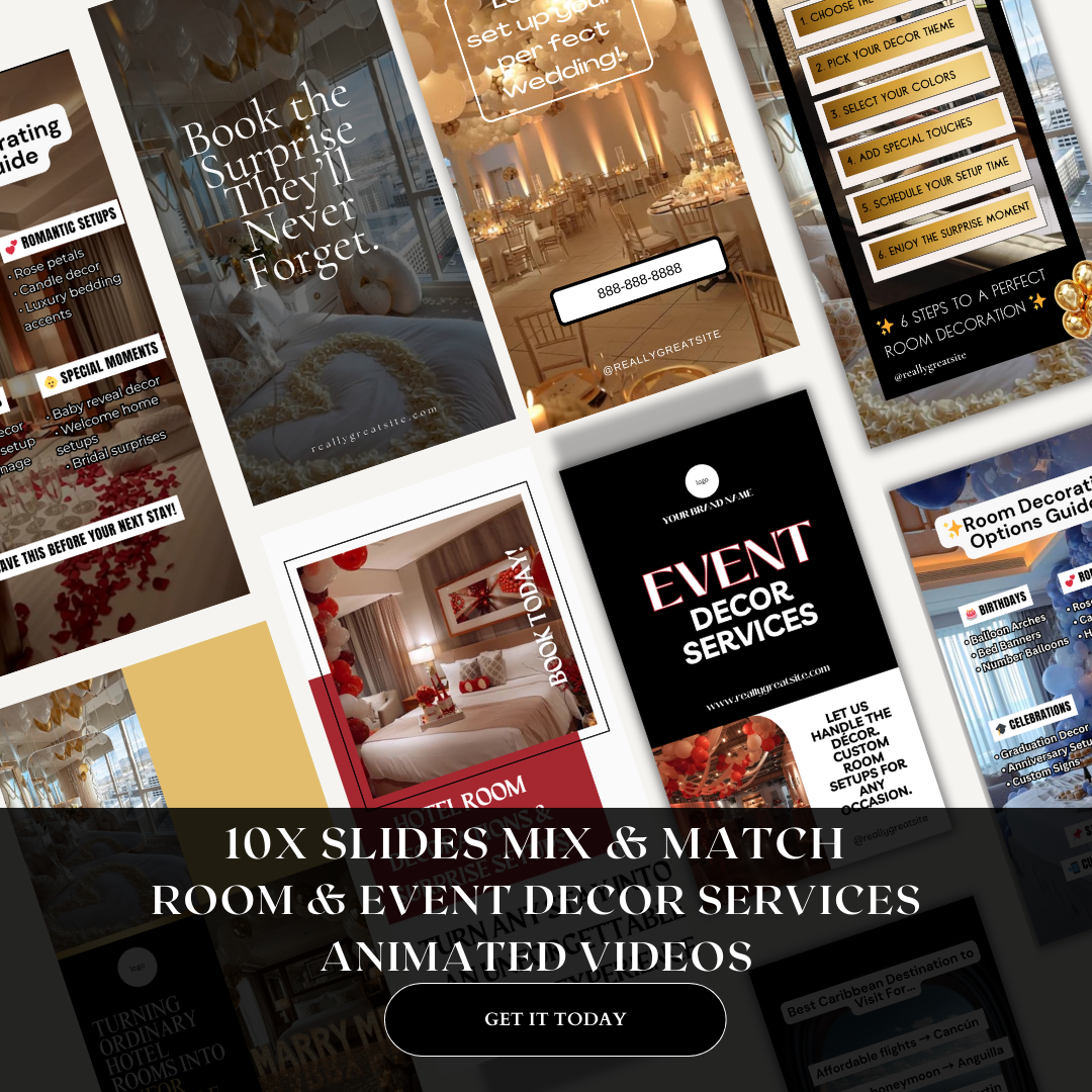 Hotel Room & Event Decor IG Stories Template | Wedding, Proposal & Celebration Decor Canva Story Set