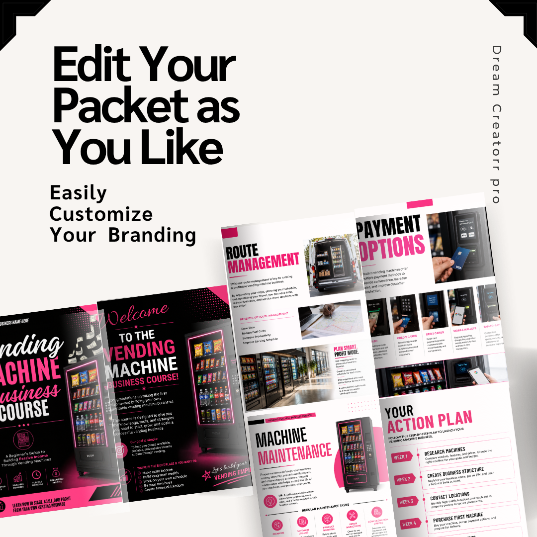 Vending Machine Business Course Canva Template | Editable eBook Workbook | Passive Income Guide | Digital Training Course | Business Startup
