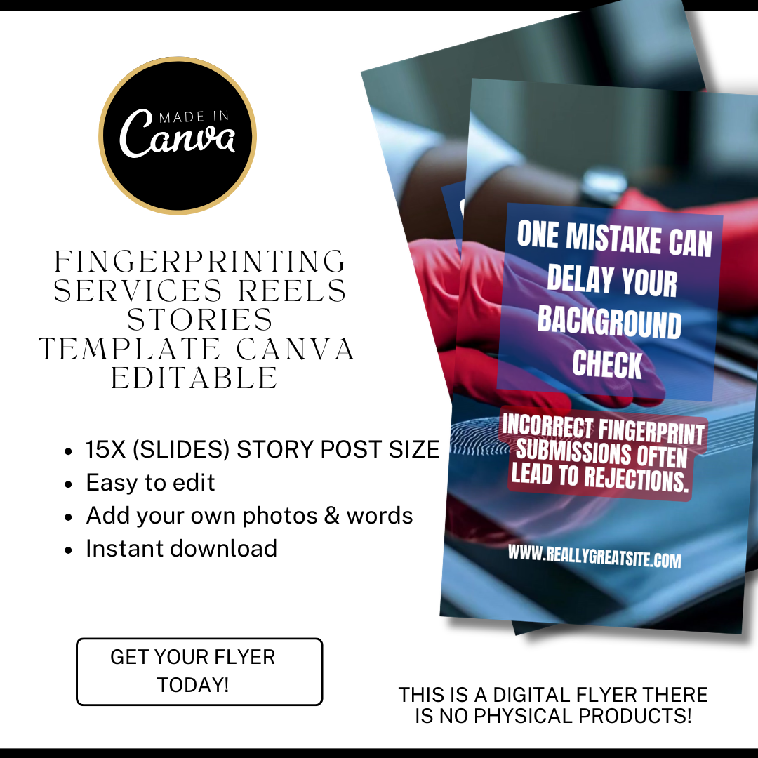Fingerprinting Service Reels Templates | Live Scan & Ink Fingerprinting Instagram Reels | Background Check & Fingerprinting Marketing | Canva Editable