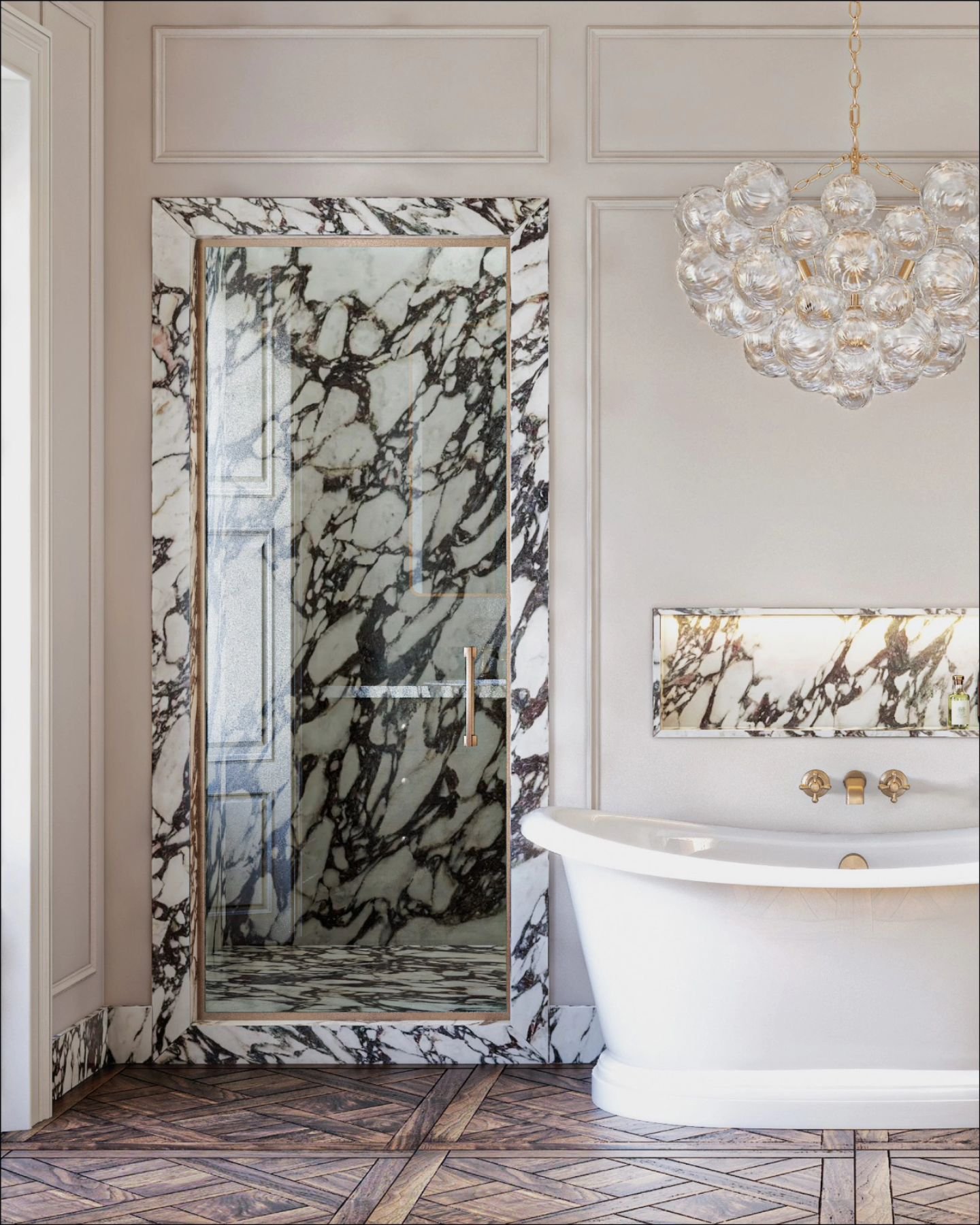 Our latest project breathes new life into a stunning 1860s Victorian home, honouring its timeless architecture while embracing modern luxury. This primary en-suite is a testament to our vision&mdash;where original features meet bold, contemporary fin