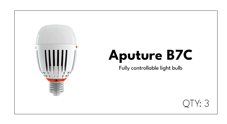 Package of three Aputure B7C fully controllable light bulbs with a white and black design.
