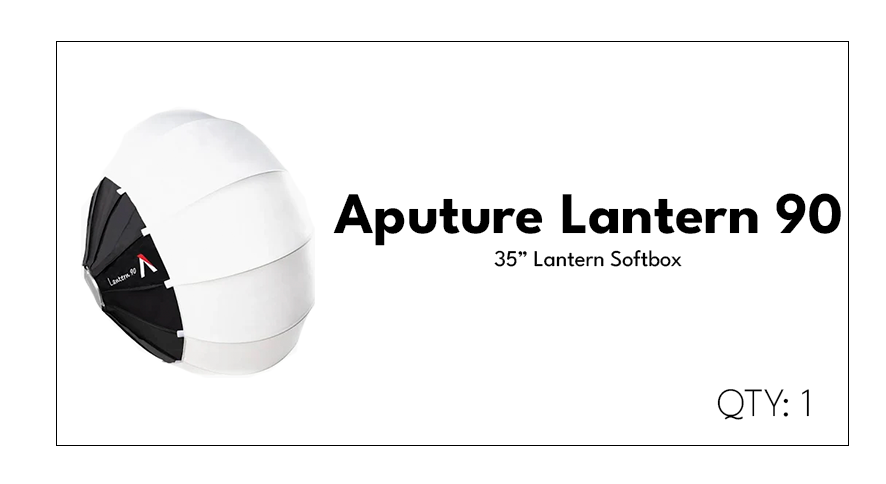 Packaging box for Aputure Lantern 90, a 35-inch softbox lantern. The box shows an image of the lantern partially opened with a black and white exterior. Text on the box indicates the product name, size, and quantity.