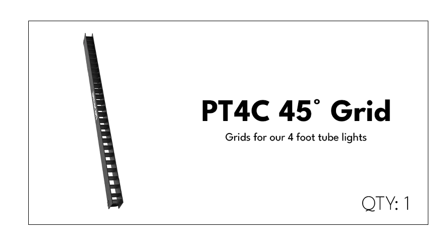 Package of PT4C 45-degree grid for 4-foot tube lights with one black grid insert.