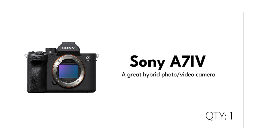 Box packaging of a Sony A7IV hybrid photo and video camera showing the camera body and lens mount.