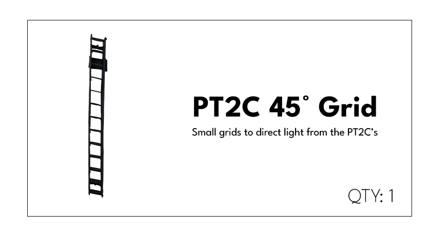 A diagram of a ladder with small grids, intended to direct light from the PT2C 45° grid, with text indicating a quantity of one.