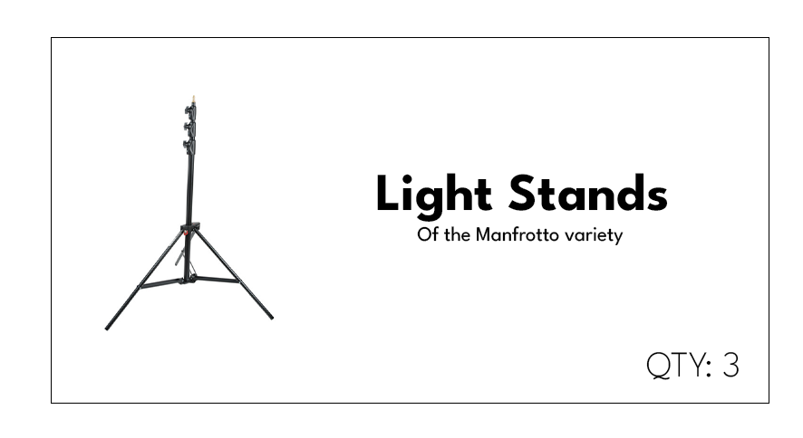 Package of three Manfrotto light stands with a tripod base and adjustable vertical pole