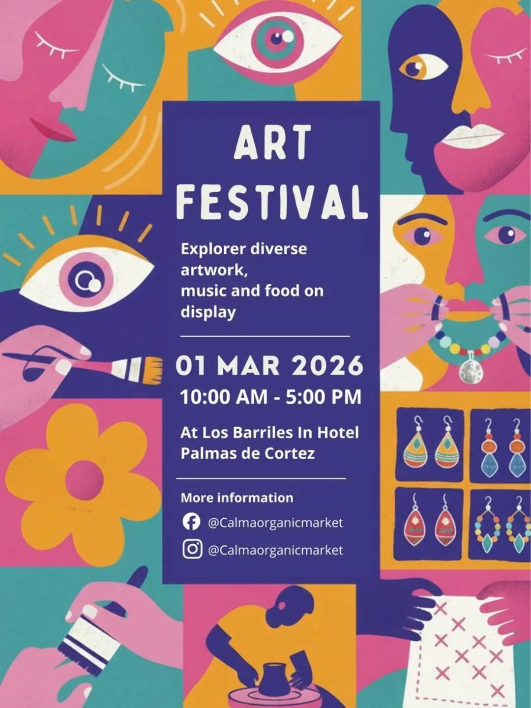 🎨✨ Art is lived, felt, and shared.
This March 1st, 2026, join us for the Art Festival by Calma Organic Market and experience a day full of color, music, and creativity at Palmas de Cortez.

🎨✨ El arte se vive, se siente y se comparte.
Este 1&ordm; 