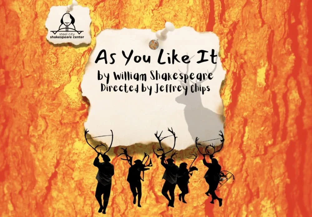 Poster Graphic for As You Like It on orange background