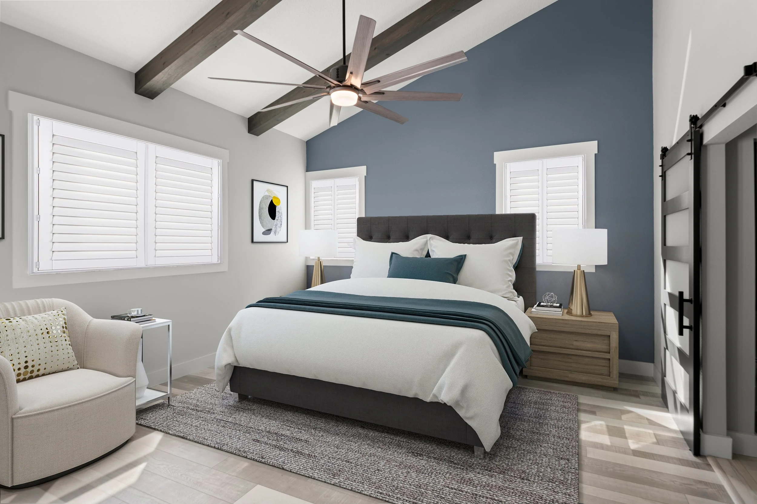 Coz bedroom with custom ceiling fan in South Tampa home.jpg