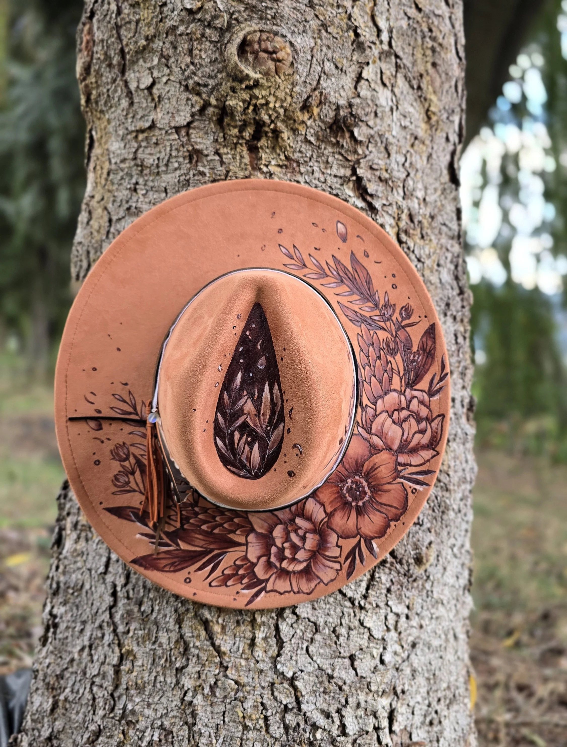 "Fall Ember" - Handburned Vegan Suede Hat