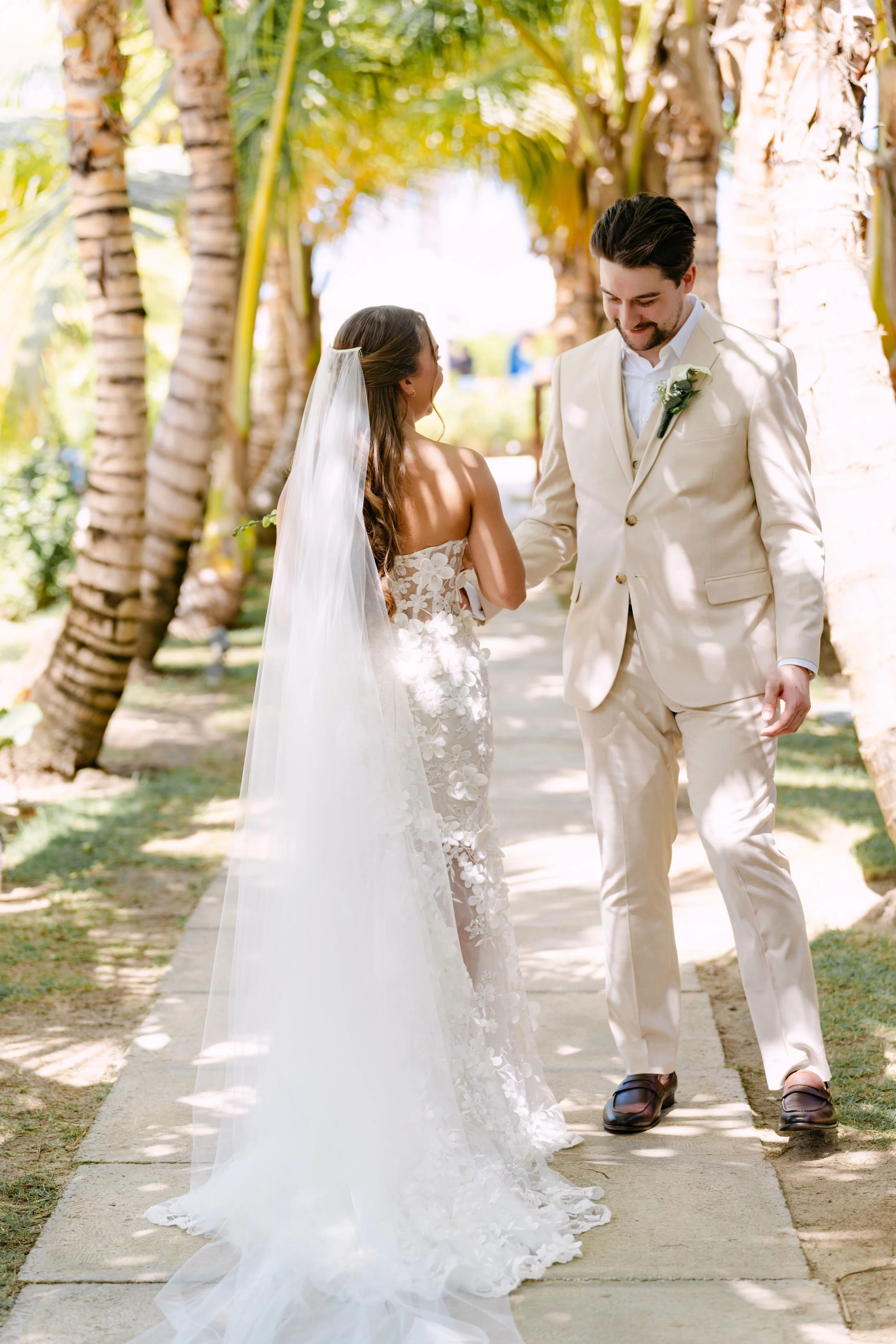 Bride and groom walking together after their Punta Cana wedding first look