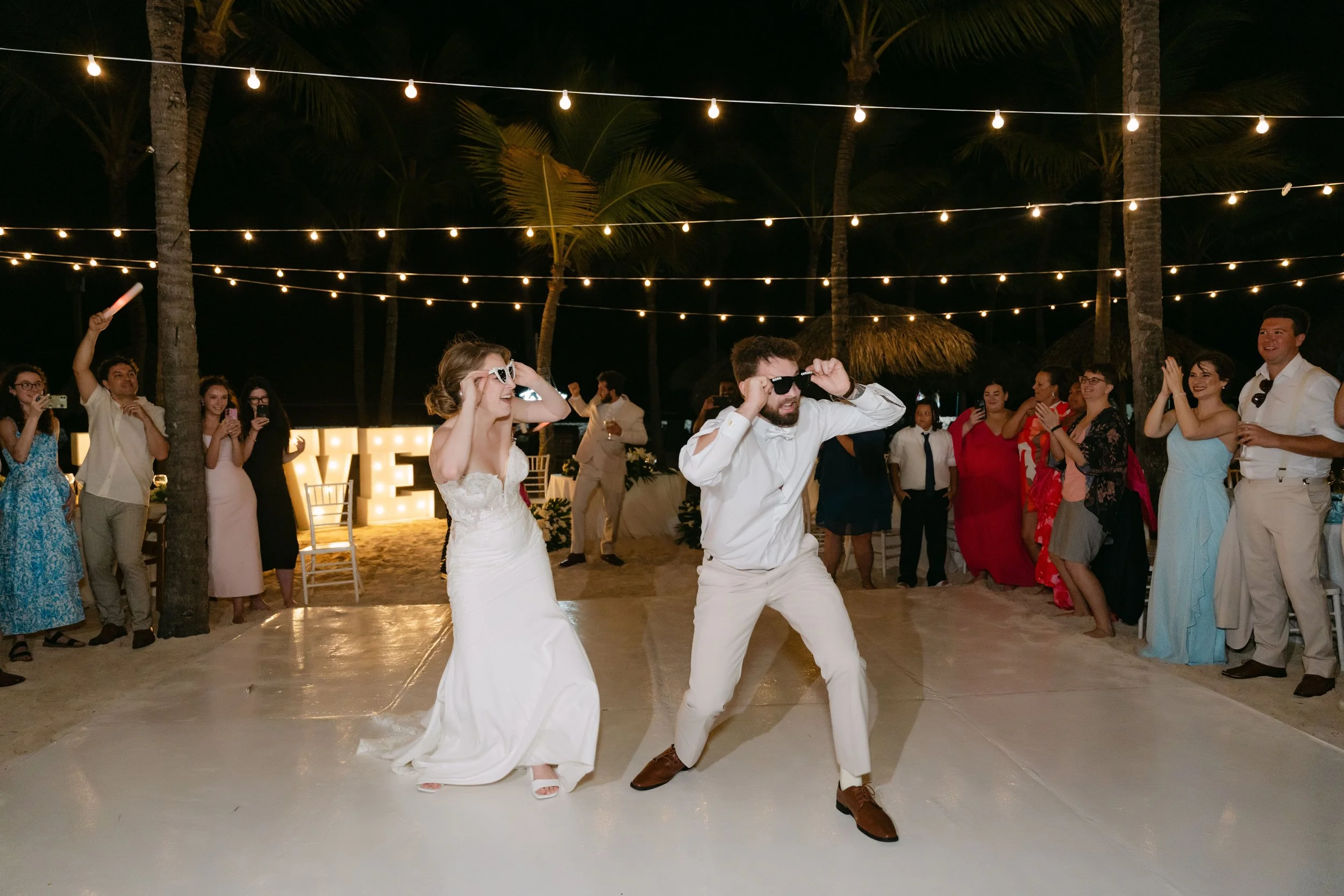 Wedding reception at sunset at Dreams Royal Beach Punta Cana
