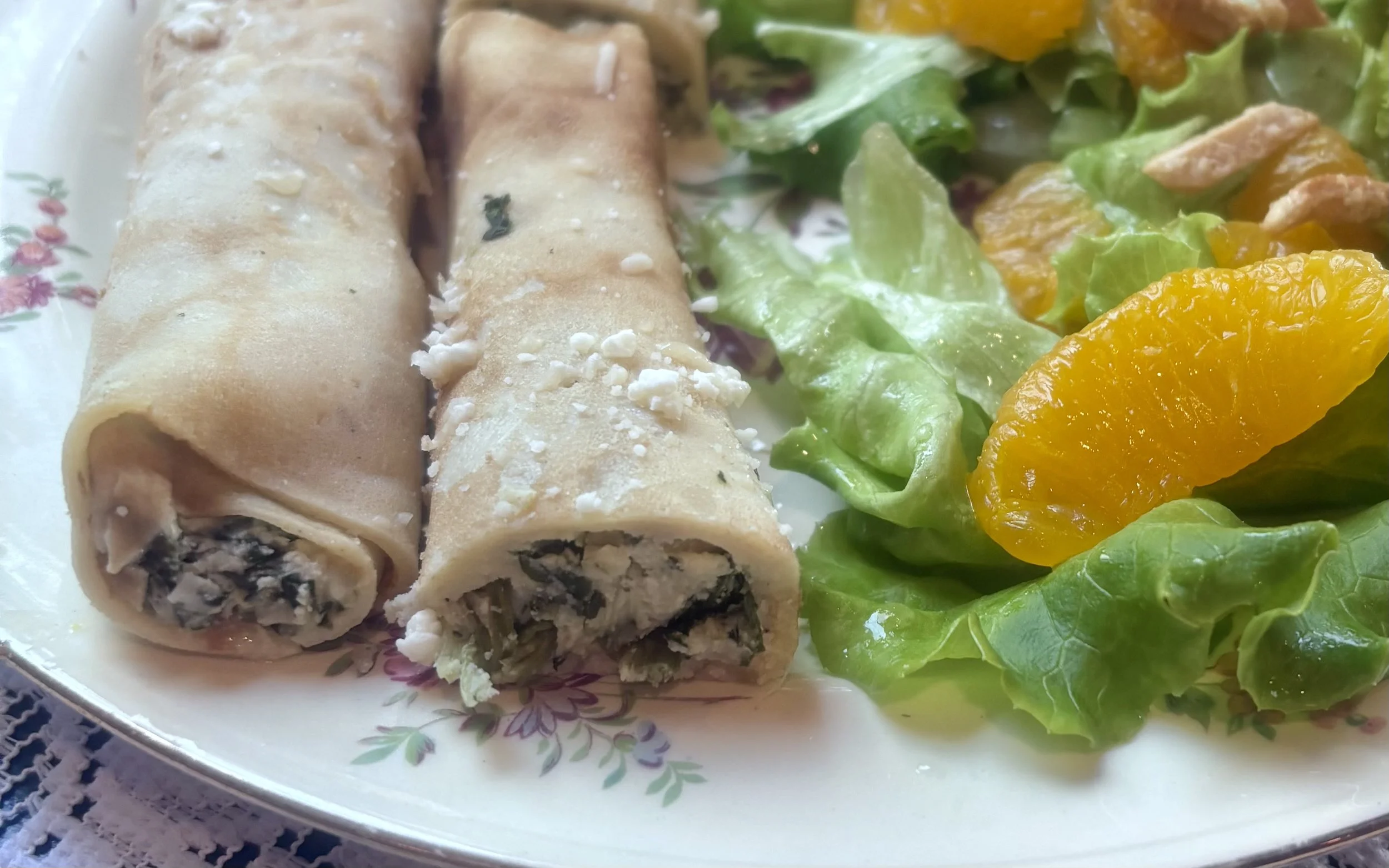 Spinach Feta Cheese Crepes with Citrus Salad