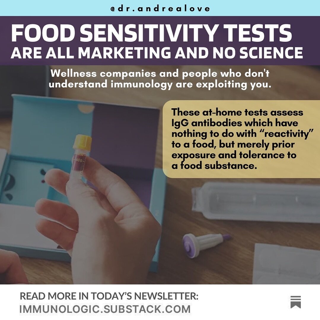 Food sensitivity tests have zero science behind them.

They measure IgG antibodies, which indicate tolerance to molecules we consume.

IgG levels aren&rsquo;t related to real allergies or intolerances (digestive issues due to insufficient enzymes nee