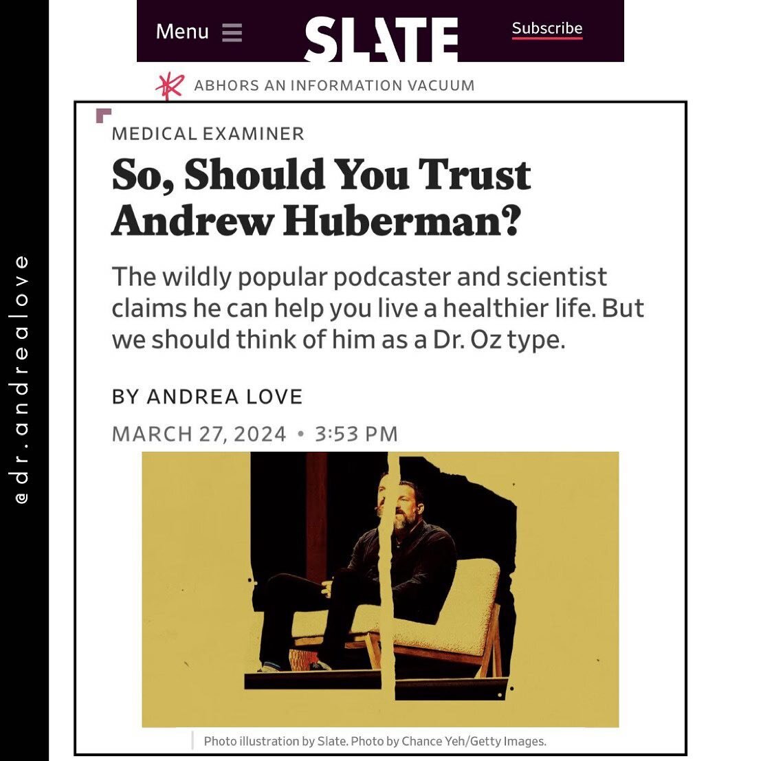 I noticed a lot of folks on social media were disregarding the NYMag piece because it focused on Huberman&rsquo;s personal life, not the bad science and harmful misinformation he propagates.

So I wrote a thing.

&ldquo;So, Should You Trust Andrew Hu