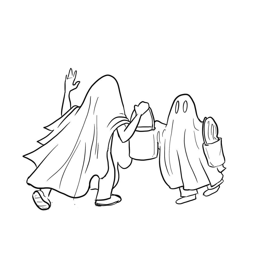 B - is for Boo - Tonight&rsquo;s common greeting as you wander the
neighborhood tricking-and-treating. 

#aboocs #ghosts #trickortreating #amberleighluecke #picturebookproject #inktober