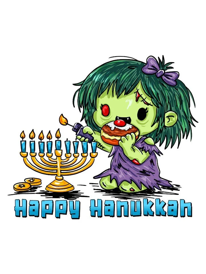 Hanukkah begins on Friday December 4th this year. Time to get ready! All links in bio. Available at my Dashery shop, Redbubble, TEEPUBLIC, and Zazzle.
#myart #handdrawn #Hanukkah #zombie
https://shop.iamhrsinclair.com/products/100470621-cute-zombie-g
