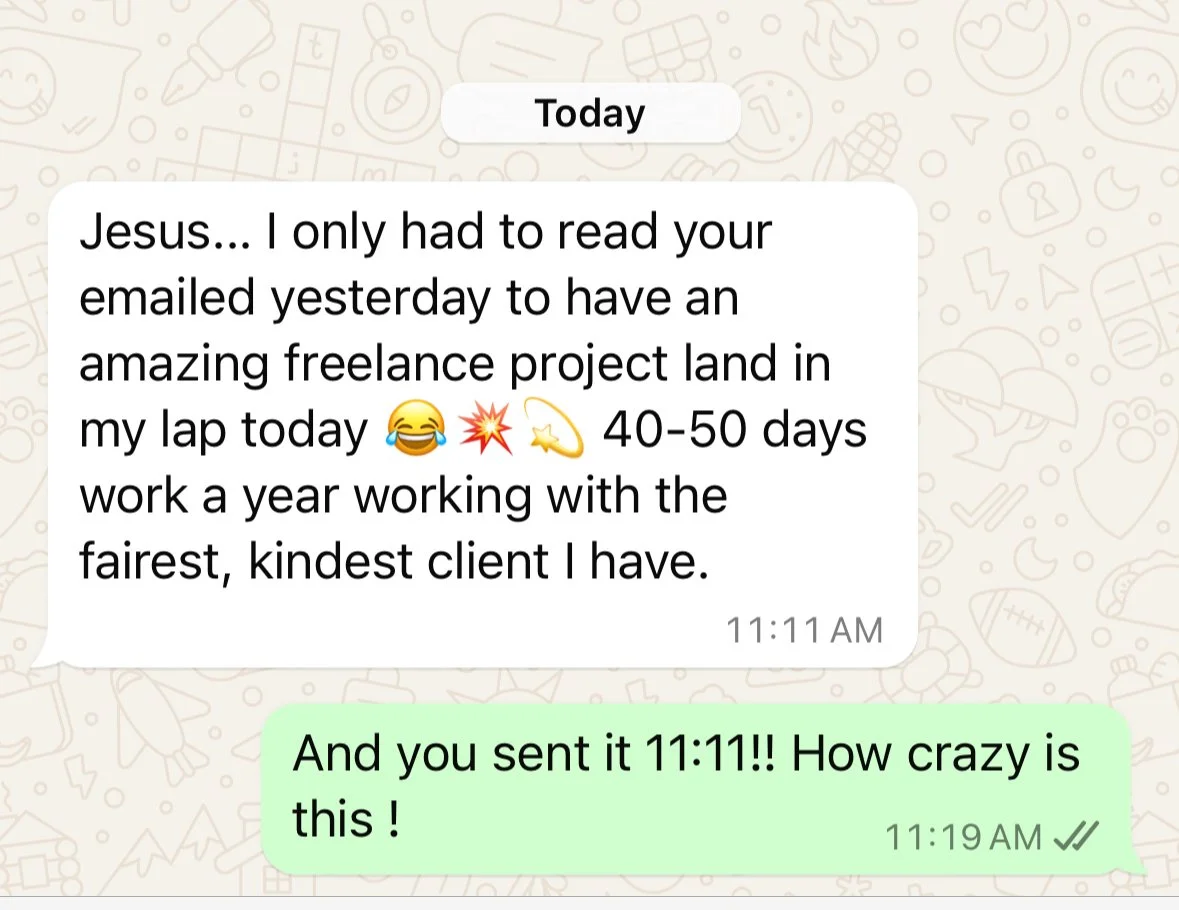 A freelance project landing the morning after reading the email. 40-50 days of work with the kindest client.