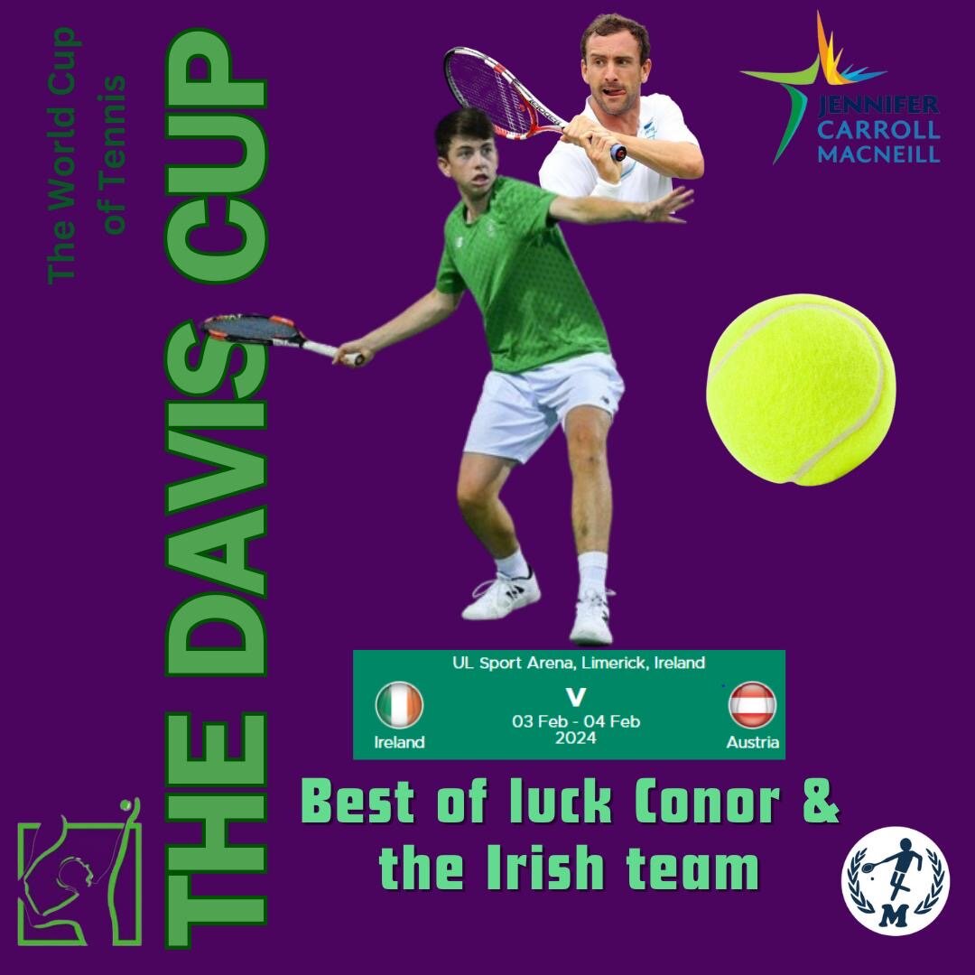 Best of luck to the Irish Davis Cup Team against Austria.  Conor Gannon &amp; captain/manager Conor Nilland proudly representing our local Monkstown Lawn Tennis Club on this stellar Irish team at the World Cup of Tennis 🎾

Go team 🍀💚