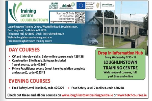 Drop in Information hub happening every Wednesday morning in Loughlinstown Training Centre!

#Loughlinstown #d&uacute;nlaoghaire #training #upskilling #reskilling