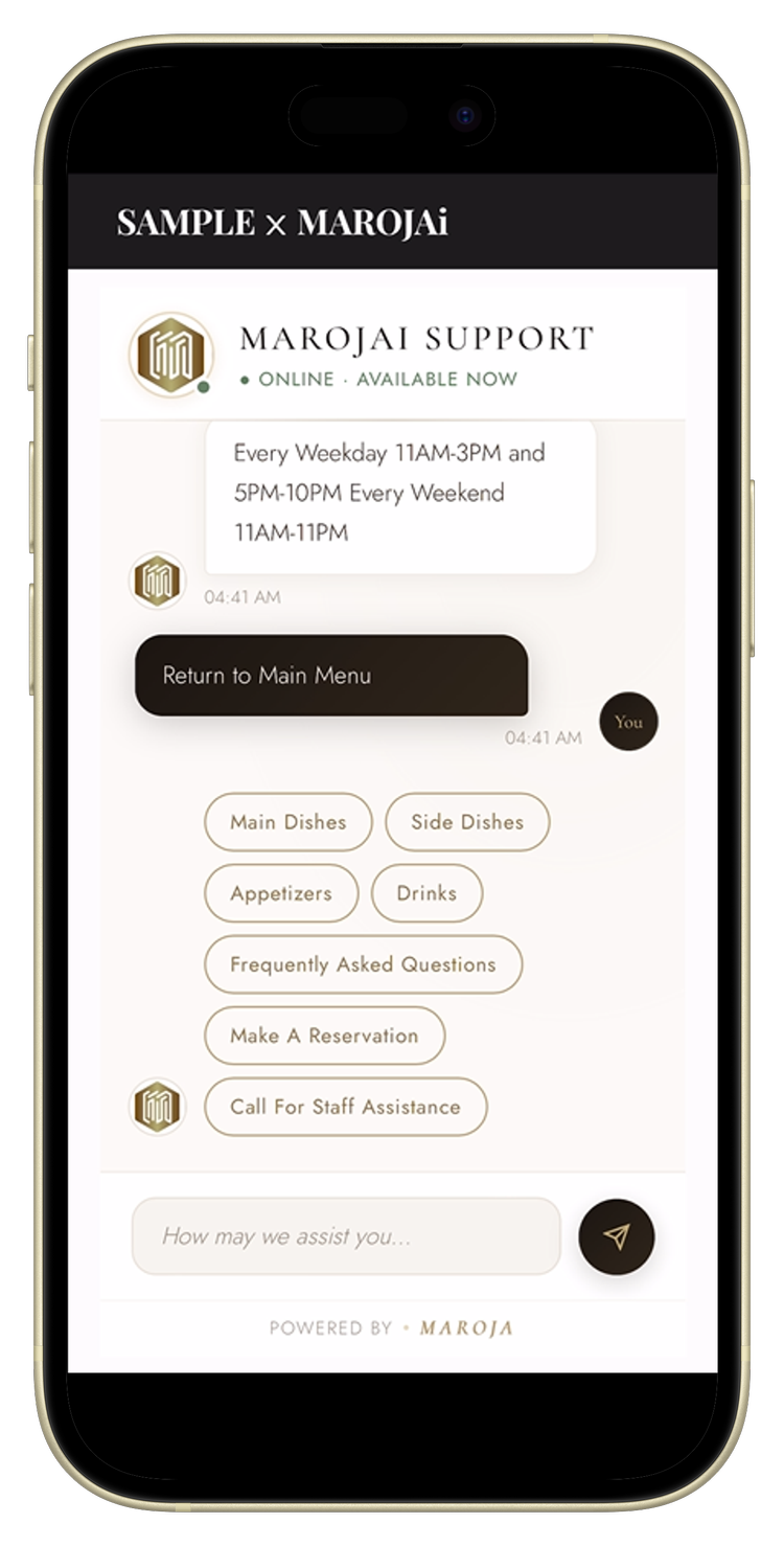 MAROJAi chat menu on a phone