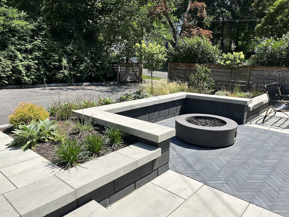 Modern fire pit, paver patio and lanscaping in Northern NJ.jpg