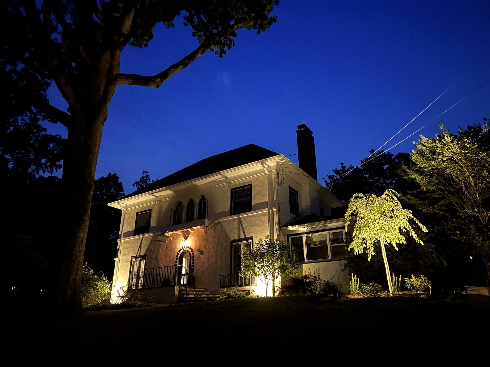 Front of house lighting to give dramatic entry effect and highlight home architecture in northern nj.jpg