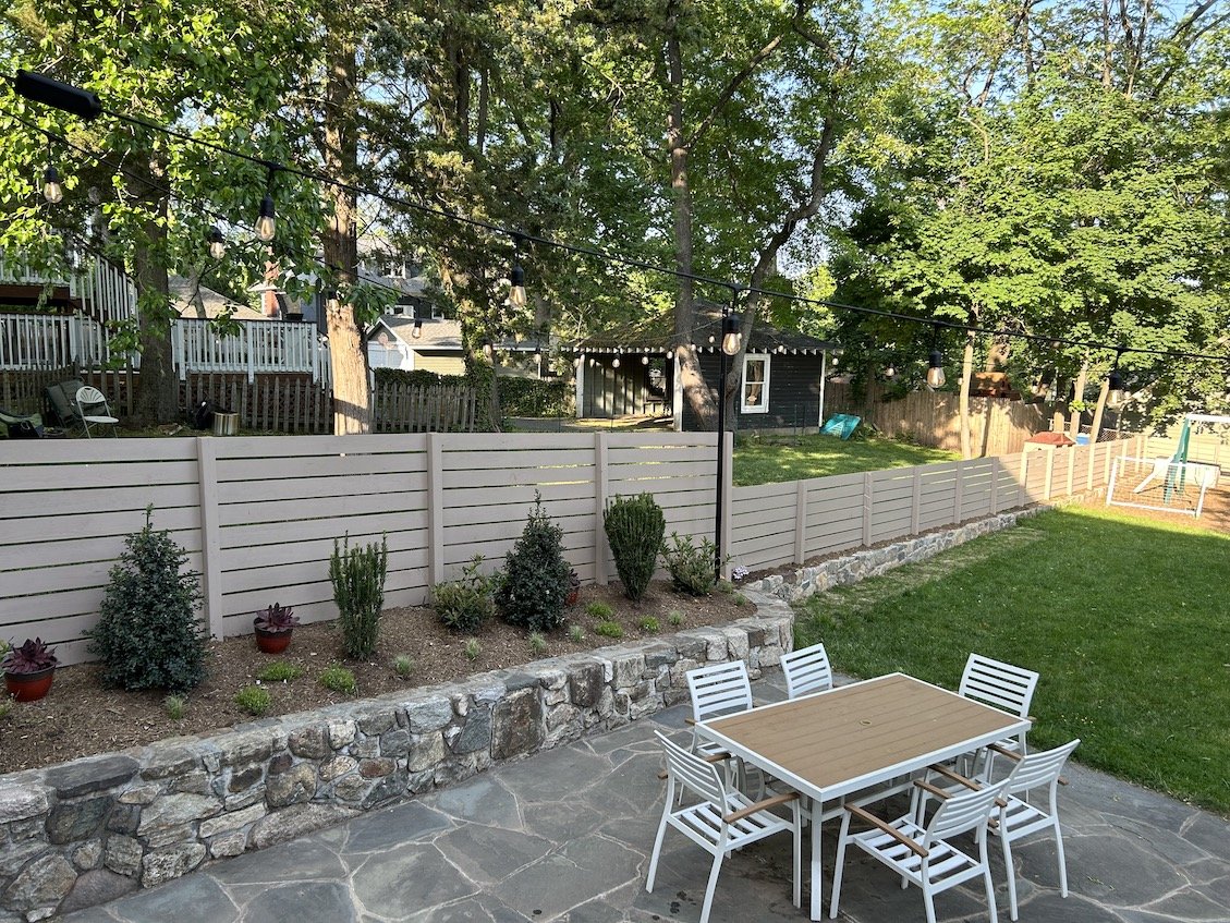 Natural wood fence and planter area for north jersey home.jpg